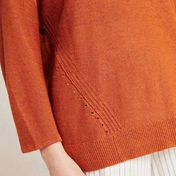 Anthropologie Mayfield Linen Sweater Rust Orange Small Boho Fall Pullover - Picture 2 of 10
